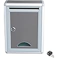 Beauenty Aluminium Alloy Donation Box with Lock, Trumpet Monitoring and Reporting Mailbox Blank Suggestion Box, Wall-Mounted Complaint Outdoor Letter Box Metal Drop Box, Silver-Grey (Style 1)