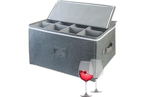 Boczif Wine Glass Storage Boxes, Stemware Storage Chest Boxes with Dividers, Glassware Storage Containers Holds White Wine Glasses, Champagne Flutes, Crystal, Drinkware