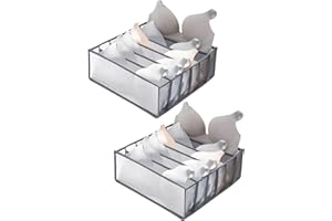 MELTU 2 Pcs Wardrobe Storage Organiser, Underwear Storage Organiser, Compartment Storage Boxes, Foldable Organiser Drawer for Sock, Bra, Belts (Grey-6 Cells-2Pcs)