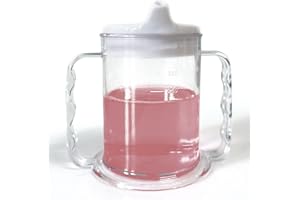 LIFE WITH DIGNITY Tasse à deux poignées avec couvercle à large base | Tasse d'aide à la consommation d'eau pour adultes, personnes âgées, petit bec verseur avec couvercle à double poignée, pour démence, arthrite,