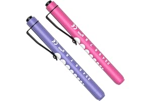 Pen Torch, RISEMART 2PCS Pen Light LED Pupil Gauge Pen Torches for Nurses Doctors Paramedic EMT Emergency Penlight Flashlight with Pocket Clip (Pink and Purple)