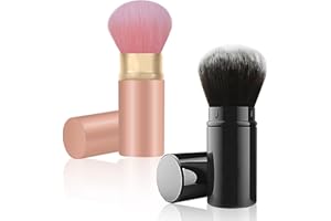 Falliny Kabuki-Make-up-Pinsel, einziehbar, tragbar, Puderpinsel mit Abdeckung für Rouge, Bronzer, Puder, Puder, Kosmetik, 2 Stück
