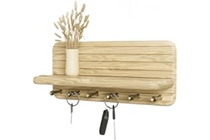 Jemyxhw Key Rack with Shelf and 6 Hooks, Wooden Key Holder, Key Cabinet Key Rack for Entrance, Hallway, Kitchen (Wood Colour)