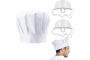 : GaoBangM Chef's Special Set: Adjustable Polyester Flat Top Chef Hat + Anti-Fog Transparent Saliva Guard 2-Pcs- Unisex, Essential for Kitchen and Dining Safety and Hygiene White