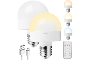 VEGENA Ampoule E27 USB C Rechargeable Avec Télécommande - 2 Pièces LED Batterie Pour Intérieur, Extérieur, Camping