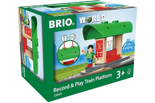 Brio World - 33840 - Gare à Enregistreur vocal - Accessoire pour circuit de train en bois - Fonction sonore - Figurine incluse - Jouet pour garçons et filles dès 3 ans
