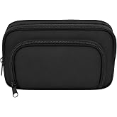 OKMIJN Black Pen Bag, 3 Compartments with Zippers, Black | Large Capacity Pencil Case for Teens