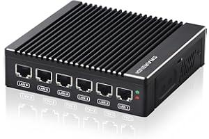 Sharevdi Dispositivo Micro Firewall senza ventola In-tel N3700 Quad Core, Mini PC 4 porte In-tel 2,5 GbE i225 Gigabit NIC Mini Computer Desktop, AES-NI, USB3.0/HDMI/VGA/WiFi (8 G 128 G/6LAN)