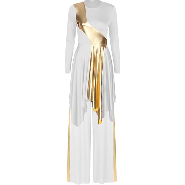 Ranrann Femme Robe Danse Liturgique Métallique Brillant