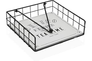 MGE WORLD MGE - Servilletero Cuadrado con Peso - Portaservilletas de Metal - Soporte de Servilletas - Metal y Madera - 18 x 18 cm