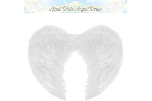HENBRANDT Feather Wings 44cm x 34cm White Black Red Angel Wings Cosplay Halloween and Nativity Costume Accessory Wings with White Black Red Feathers Fancy Dress Costume Accessories for Adults