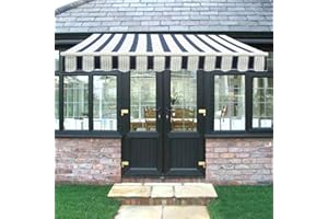 GREEN BAY Greenbay Blue-White DIY Manual Patio Awning, Retractable Gazebo Outdoor Canopy, Garden Sun Shade - 4m x 3m