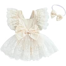 Tutina Neonata In Pizzo Con Ricamo Floreale - Set 2 Pezzi Con Fascia Bowknot | Per Battesimo E Cerimonie - Foto 10
