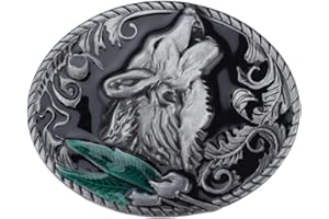 Longcreek Hebilla de cinturón de lobo para hombres, Hebilla de cinturón de cabeza de lobo vikingo nórdico, Hebilla de cinturón ovalada con lobo aullador, Hebilla de cinturón de hoja de lobo punk, No.,