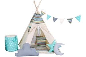 Rainbow Kids Tipi namiot dla dzieci | bawełniany żagiel Tipi namiot dziecięcy, wiele wzorów i kolorów, z akcesoriami do zabawy i bez niego, do zabawy dla dzieci na zewnątrz i wewnątrz (z akcesoriami, Apae)