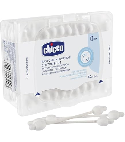 Cotons-tiges Chicco - 160 Pièces - Doux Et Flexibles - Avec Protection Tympan - Pour Bébé Et Toute La Famille