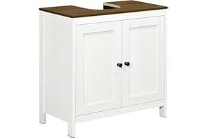 kleankin Mueble para Debajo del Lavabo Armario Bajo Lavabo de Madera con 2 Puertas y Estante Ajustable Armario de Baño de Suelo Moderno 60x30x60 cm Blanco