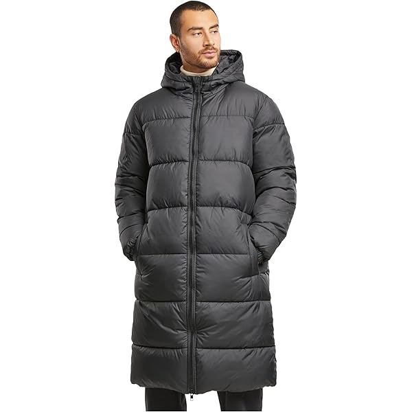 Urban Classics Heren winterjas Mens Long Puffer Coat, lange winterjas voor mannen, puffer jas in regular fit, zwart, XXL