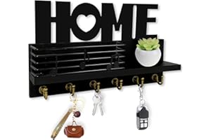 Bibykivn Porte Clef Mural Bois à 6 Crochets - HOME Décoration Boîte à Clés Vintage, Boite a Clefs Murale avec Étagère de Rangement pour Rangement Des Clés et Courrier à L'entrée (Noir)