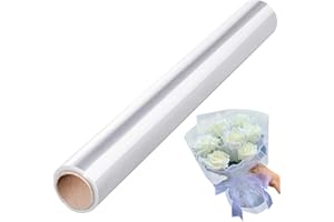 MULINHAI Papier d’emballage Transparent，40 cm x 30 m Papier transparent emballage Papier cadeau transparent Cellophane，pour Fleurs, Artisanat, Emballage Cadeau