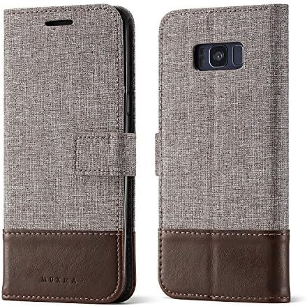 Samsung Galaxy S8+ Plus WALLET CASE Textile fabric Artificial leather bag Protective cover Mobile phone case Business card compartment and stand function (RED)
