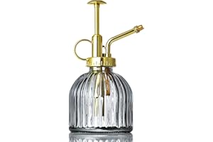 SMLJFO Glas-Bewässerungssprühflasche, 16,3 cm, Vintage-Stil, Spritzer mit goldener Pumpe, vertikales Muster, Gießkanne für Zimmerpflanzen, Garten, Heimdekoration (grau)