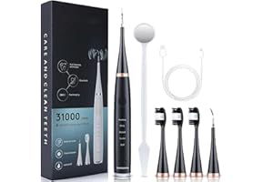 EUNMSI Sonosparkle Teeth Cleaner,SonoSparkle Teeth Cleaning,Tartar Remover for Teeth,Tooth Cleaner,Sonosparkle Tooth Cleaner,31,000 Vibrations Per Minute,Level 6 Waterproof, with 3 Brush (Black)
