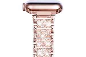 NewWays Compatible with Apple Watch Strap 38mm 40mm 41mm,Sparkling Bling Crystal Women Stainless Steel Link Bracelet Replacement Band for iwatch Series 9/8/7/6/5/4/3/2/1/SE,Bling Rose Gold