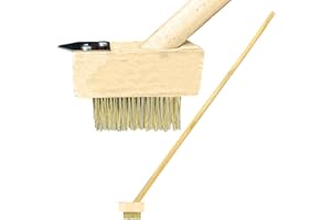 EDS Heavy-Duty Patio Weed Remover Tool with 120cm Long Wooden Handle Wire Broom with Angled Wire Bristles Steel Moss Removal Puller for Cleaning Block Paving Grout Deck Paver Patio Walkway (PACK OF 1)