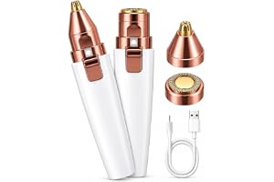 GLOTY® 2-in-1 Eyebrow & Facial Hair Trimmer for Women | Painless Hair Remover for Eyebrows, Upper Lip, Chin, Cheeks & Nose | USB Rechargeable | Built-in LED Light | White