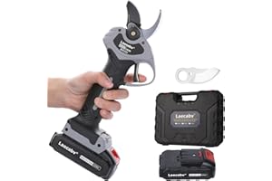 Laecabv 30mm forbici potatura a batteria Taglio progressivo forbice Maniglia Antiscivolo Cesoie elettriche per potatura con 2 Batteria SK5 Teflon Lama cesoia da potatura LA30GYBK