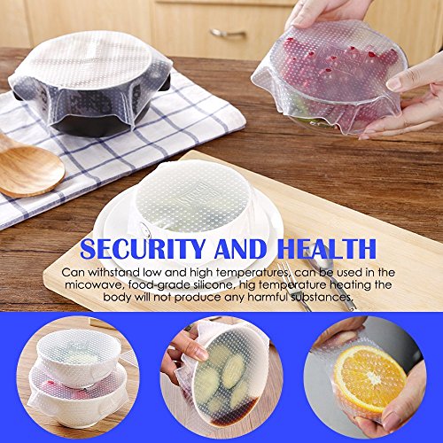 StillCool Silikon Schüssel Deckel Set von 4/5/6, wiederverwendbare Saugdichtung Abdeckungen Silikondeckel Stretch Frischhaltefolie für Schüsseln, Topf, Gläser , Becher, Tassen und Mikrowelle Essen Abdeckungen Combo (4 PCS) - 3