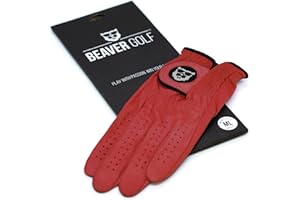 BEAVER GOLF Gants de Golf pour Hommes, Red Velvet, Cuir Cabretta, qualité supérieure, Durable, Fait Main