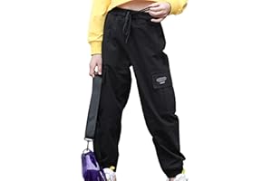 Yeahdor Pantalon Cargo Enfant Fille Jogging Sport avec Multi-Poches Serrage de Cordon Taille Élastique 3-15 Ans