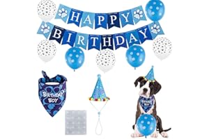 Miotlsy 12 PCS Cane Compleanno Bandana Cappello Papillon Banner Set Cane Gatto Pet Carino Triangolo Sciarpa Forniture per Feste di Compleanno Decorazioni（Blu）