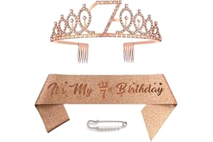 CEQINY Tiara y coronas de 7º cumpleaños para niñas, tiara de oro rosa, tiara de princesa, tiara de diamantes de imitación con peines, tiaras de novia de boda para boda, graduación, fiesta de novia, Navidad