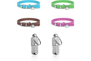 BEIIEB Paquete de 4 collares de cuero para mascotas con campana ajustable, hebilla de seguridad, liberación rápida, lindos collares para gatitos (4 colores)