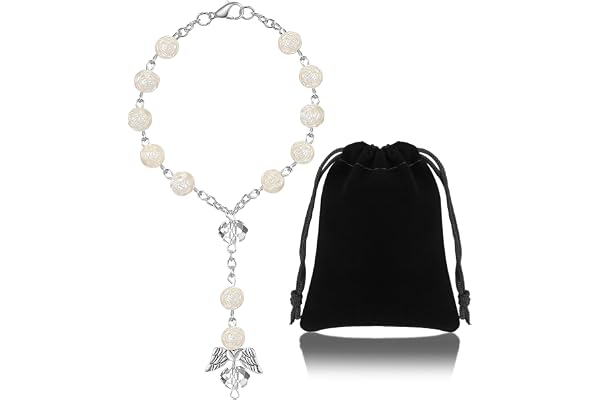 Otuuz Chapelet de Voiture pour Pendentif Ange Gardien Sac Cadeau en Velours Chapelet Blanc de Voiture Court Idée Cadeau pour Conducteurs Ornement Suspendu(Blanc)