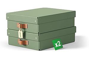 Leitz Puro Medium Low Storage Box with Lid – Set of 2 Durable Storage Boxes, Compatible with Cube Units & Shelves, 8L Stackable Organiser, Suitable for Home & Office (27 x 37 x 10cm, Sage Green)