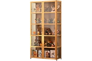 CHAANG vitrinas para colecciones vitrina expositora vitrina vitrina cristal vitrinas de cristal Marco de bambú natural, la puerta del gabinete está dividida, sellada y a prueba de polvo, fácil de instalar y
