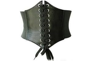 WONOLO Waist Cincher Corset Wide Band Elastic Tied Waspie Belt Leather Black