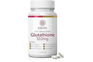 6SKINS® 6in1 Beauty Elixir with L-Glutathione 510mg, NAC 102mg, Hyaluronic Acid 150mg Glutathione Supplement with 4X Absorption - Immune and Liver Support, Powerful Antioxidant for Skin - 60 Capsules