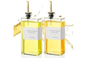 VINATO 2 Pièces Bouteille Huile Olive 500ml, Entonnoir1, Étiquettes36, Huilier En Verre Avec Bec Verseur Huile D'olive Pour Cuisine, Café Et Bar