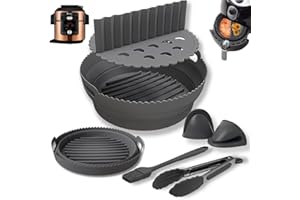 JACKSGIFTS 6PCS Air Fryer Accessories, Collapsible Round Silicone Air Fryer Liner for Ninja AF100UK, AF160UK, 15-in-1 Multicooker OL750UK, OP500UK OL550UK, COSORI 5.5L, Ninja Air Fryer Liners Round (Black)