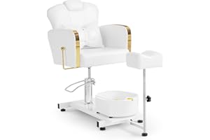 Barberpub Sedia da pedicure con vasca e sgabello, sedia da parrucchiere regolabile e inclinabile, per salone unghie retro F0371 (Oro-Bianco)
