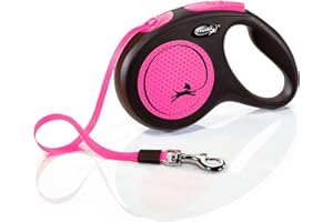 Flexi® Neon M Cinta 5 m Negro/Pink neón, Correa Extensible para Perros hasta máx. 25 kg