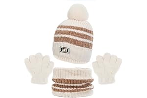 Oneshlee Conjunto Gorro Bufanda Guantes Niño Invierno, Braga Cuello Sombrero Manoplas Conjunto Termicos Punto Para Niño Niña 2-10 Años Exterior Deportes Esquí Ciclismo