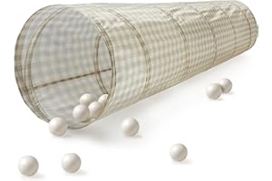 3 Sprouts Kids Play Tunnel – Recycled Fabric Pop Up Collapsible Tunnels - Crawling Foldable Tunnel for Toddler, Child, Baby to Crawl Through, Gross Motor Toy Tunnel for Kids Indoor - Gingham Beige