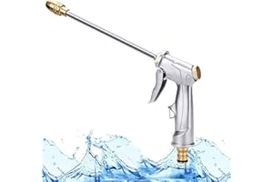 YWQQ Garden Hose Spray Gun with Full Brass Nozzle, 100% Heavy Duty Metal Water Gun, High Pressure Spray Gun w/Pistol Grip Trigger for Car & Pet Washing/Watering Lawn and Garden/Sidewalk Cleaning Silver