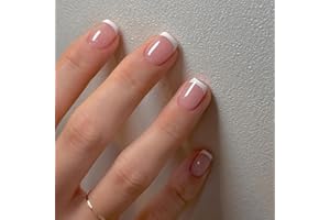 Goiern 24 szt. White French Tip Press on Nail Short Square Fake Nails Pink Glossy Acrylic Glue on Nails wielokrotnego użytku dla kobiet i dziewcząt DIY Nail Art Decoration